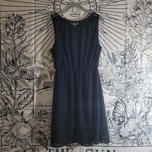 Black Caged Neck Fit Flare Dress